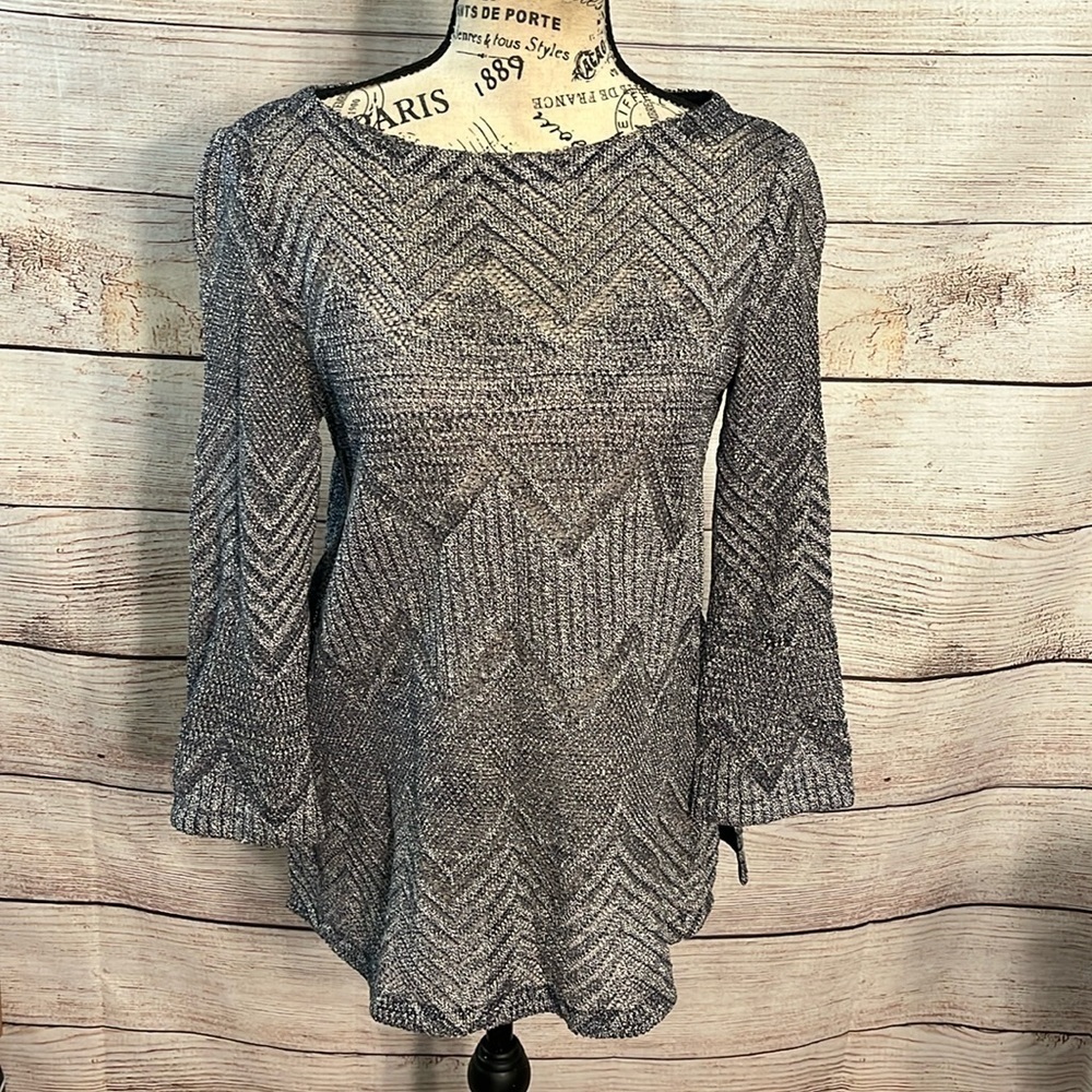 Lafayette 148 Top Linen Blend Semi-Sheer 3/4 Sleeves Open Knit Size Small